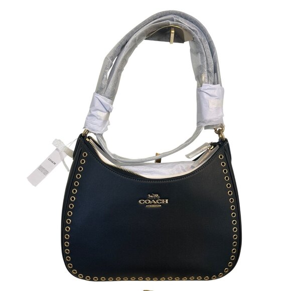 Coach Handbags - Coach Teri Hobo Black Leather Bag With Gold Grommets Shoulder Bag